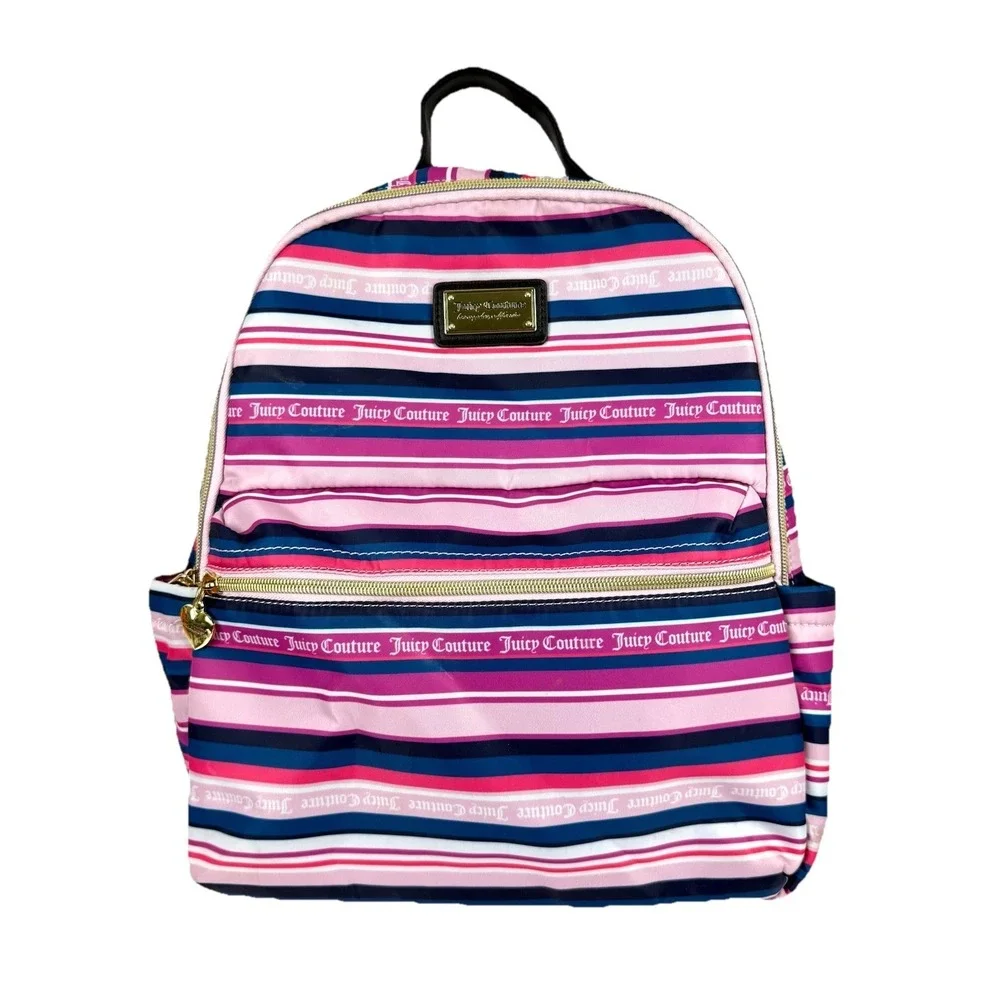 Juicy Couture Wild Heart Striped Squad Backpack Nylon Medium Handbag New
